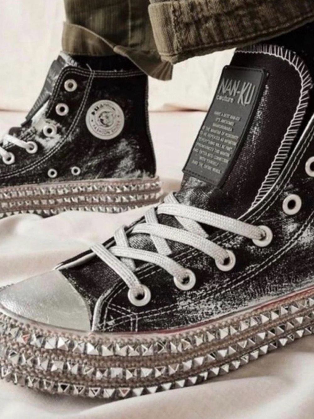Studded Platform High-Top Sneakers in Black